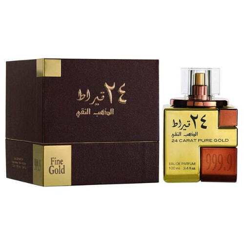 Lattafa 24 Carat Pure Gold by Lattafa | Eau de Parfum Spray 3.4 oz Unisex | Oriental Woody Fragrance