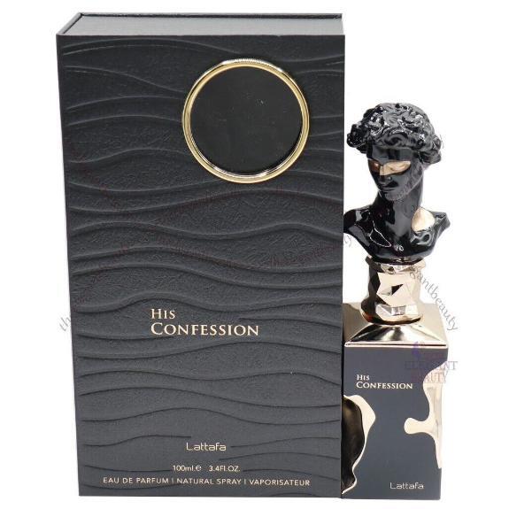 Lattafa His Confession by Lattafa | Eau de Parfum Spray 3.4 oz Men | Aromatic Woody Fragrance