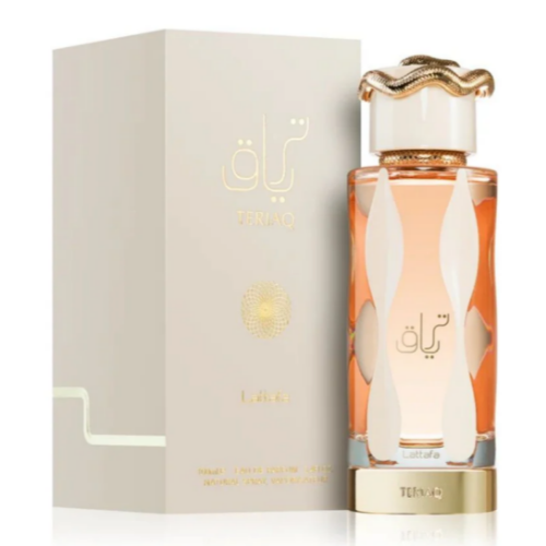 Lattafa Teriaq Eau de Parfum | Caramel Apricot Honey Rose Leather Vanilla Vetiver | Unisex 3.4 oz
