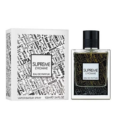 Fragrance World Supreme L'Homme Eau de Parfum | Almond Citrus Aromatic Vanilla Leather Woody Nutty | Men 3.4 oz