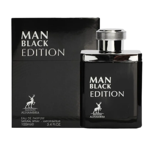 Maison Alhambra Man Black Edition Eau de Parfum | Cardamom Jasmine Black Leather Patchouli White Moss Amber | Men 3.4 oz